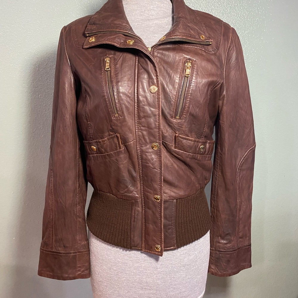 Y2K Guess Medium Brown Leather Women's Jacket